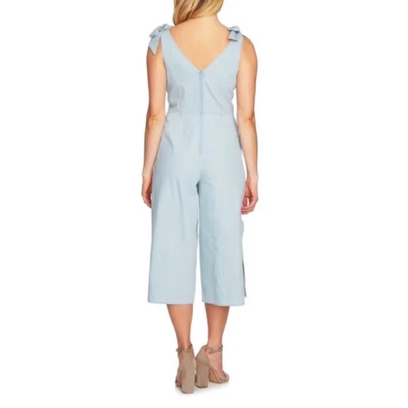 NWT CeCe by Cynthia Steffe Chambray Jumpsuit Light Jean Bow Detail One Piece Sz8 - Picture 2 of 10